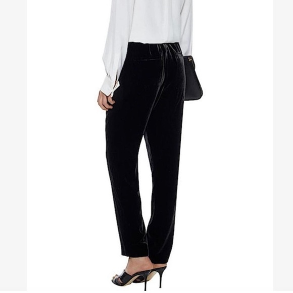 Vince Silk Velvet Viscose Elastic Waist Pull On Relaxed Straight Leg Black Pants - Picture 4 of 12
